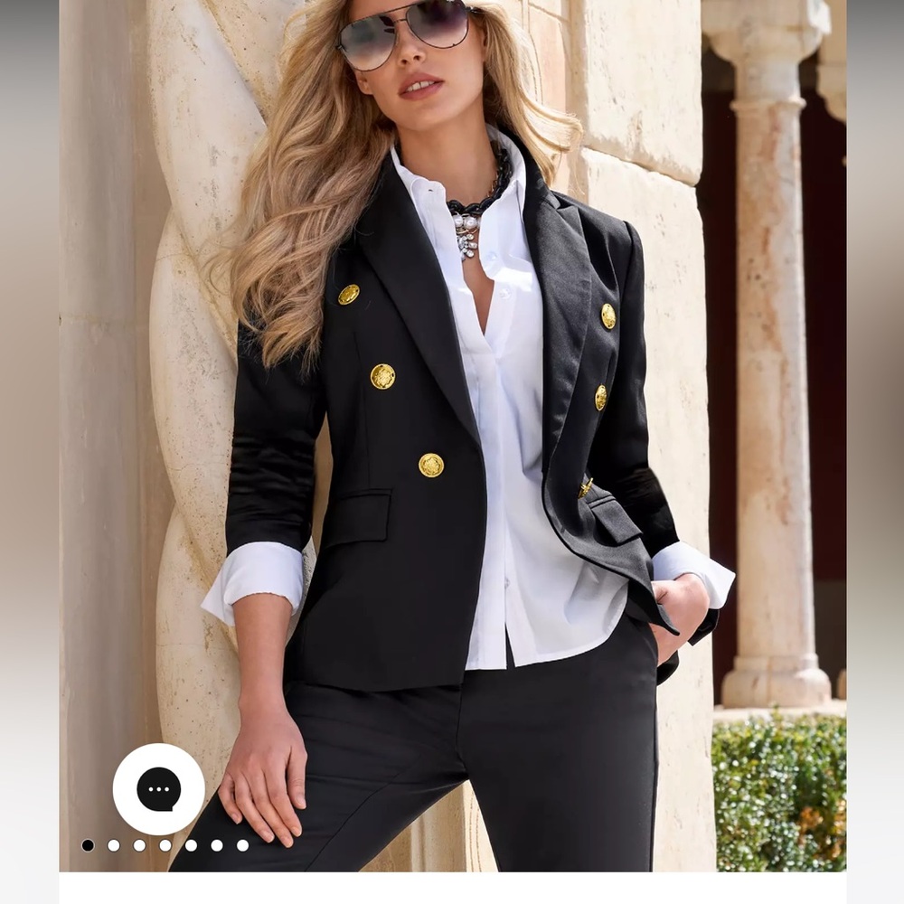 Boston Proper blazer gold buttons/faux leather details give it a very posh look